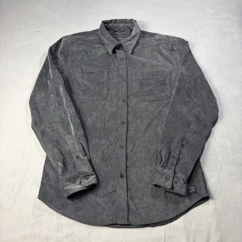 Weatherproof Vintage Corduroy Shirt Men's Size Medium Gray Button Up Pocket